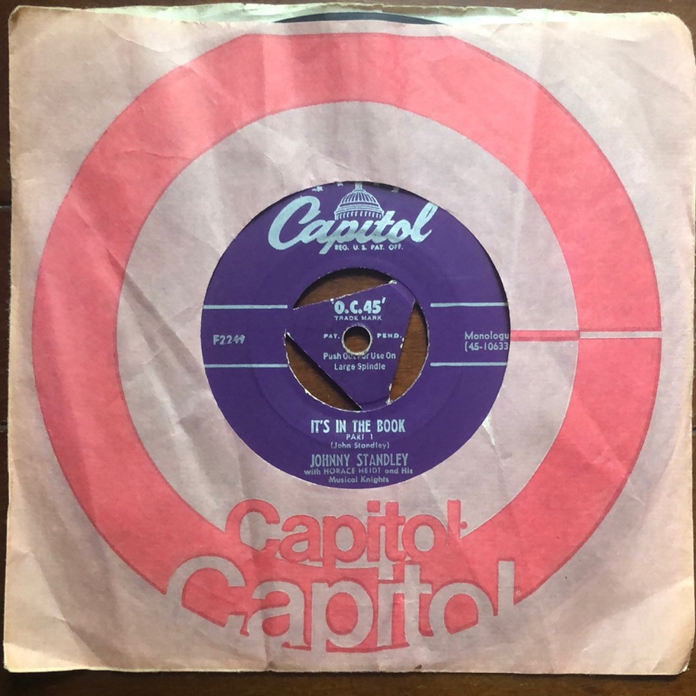 Johnny Standley It's In The Book Vinyl 45 Record '52